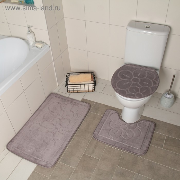 Набор ковриков для ванной и туалета Доляна, 3 шт, 36×43, 40×50, 50×80 см, цвет серый Набор ковриков для ванной и туалета Доляна, 3 шт, 36×43, 40×50, 50×80 см, цвет серый