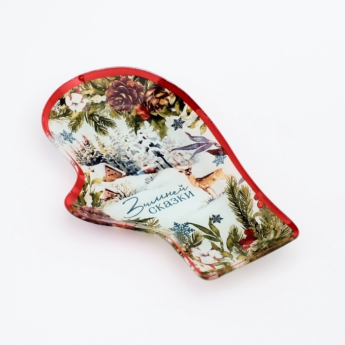 Блюдо рукавица стеклянное новогоднее Дорого внимание «Зимней сказки», 22,5 × 14 × 2 см Блюдо рукавица стеклянное новогоднее Дорого внимание «Зимней сказки», 22,5 × 14 × 2 см