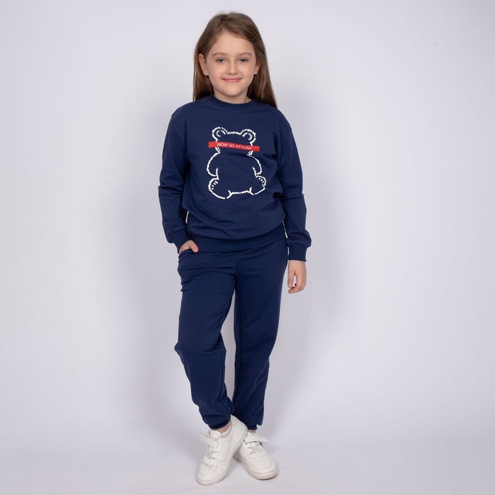 Комплект для девочки (джемпер, брюки), цвет тёмно-синий, рост 104 см