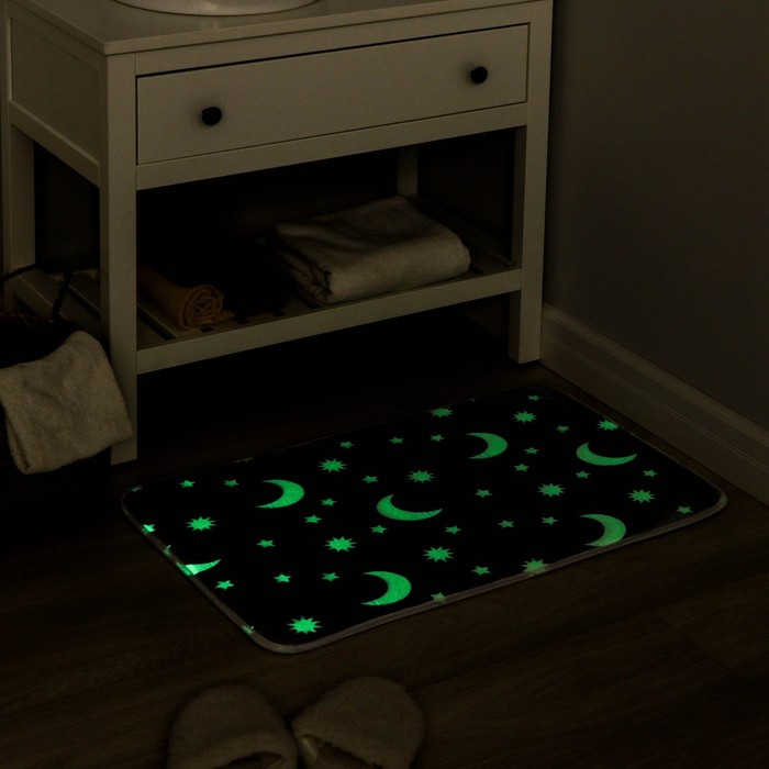 Коврик для ванной и туалета Доляна &laquo;Светящиеся звёзды&raquo;, 50&times;80 см, цвет серый, рисунок МИКС