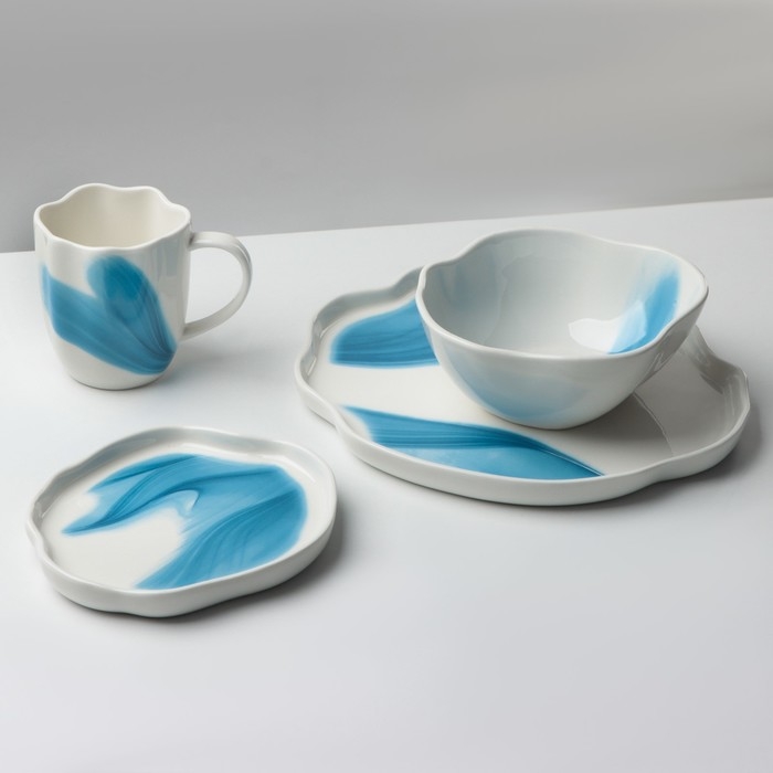 Салатник керамический неровный край &laquo;Разводы&raquo;, 600 мл, 17 см, цвет белый