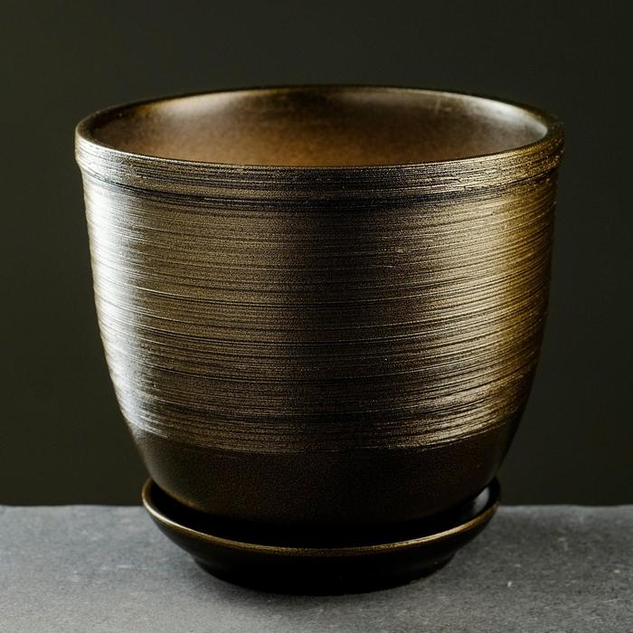 Горшок цветочный Горшок цветочный "Черное золото" с поддоном, 1,8л