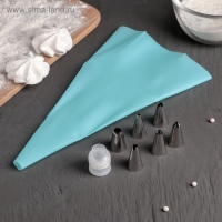 Набор кондитерский Доляна, 8 предметов: 6 насадок d=1,5 см, мешок 26 см, адаптер, насадки МИКС Набор кондитерский Доляна, 8 предметов: 6 насадок d=1,5 см, мешок 26 см, адаптер, насадки МИКС