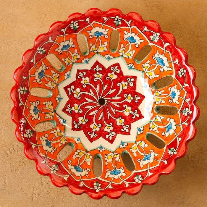 Фруктовница Риштанская Керамика Фруктовница Риштанская Керамика "Цветы", 28 см, красная