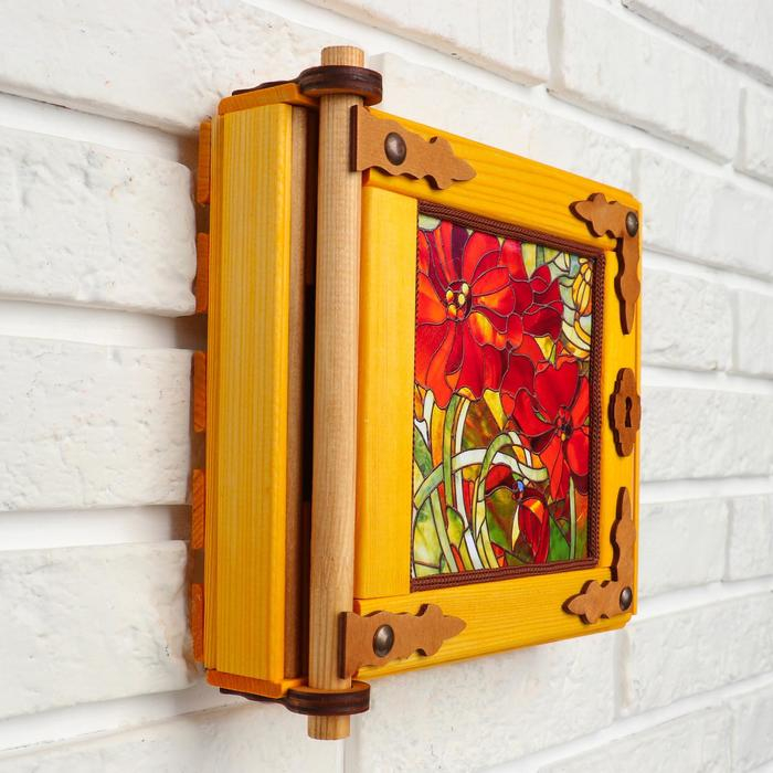 Ключница - картина, деревянная "Маки", 20 х 20 х 6 см