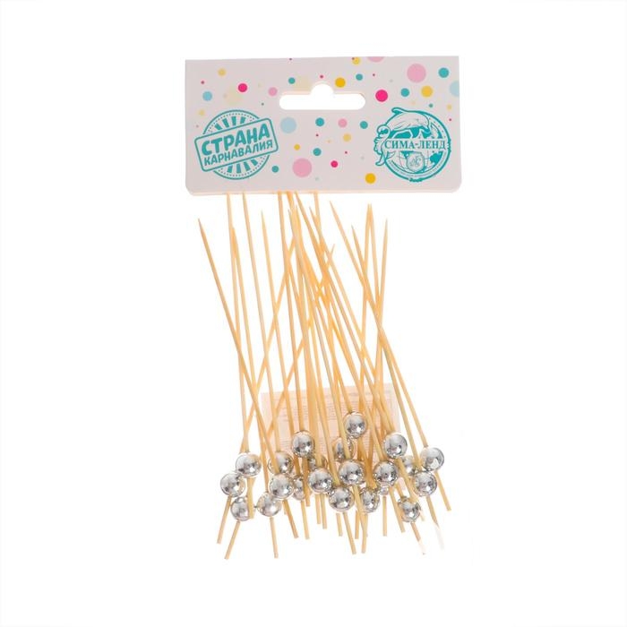 Шпажка для канапе &laquo;Бусина&raquo;, бамбук, набор 24 шт., цвет серый