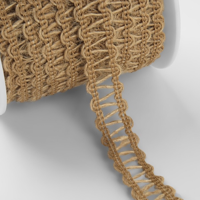 Тесьма декоративная холщовая &laquo;Зиг-заг&raquo;, 12 мм, 10 &plusmn; 0,5 м, цвет бежевый