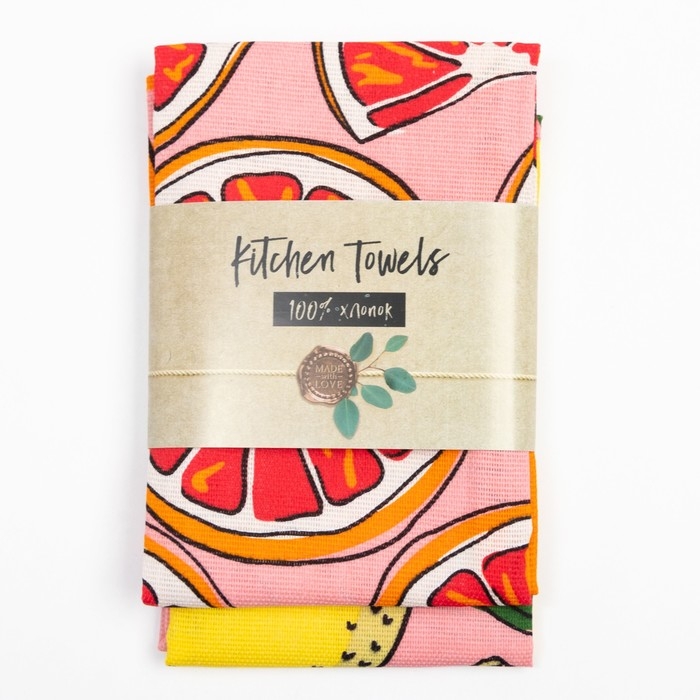 Набор кухонных полотенец Доляна Vitamins 35х60см-2шт, 100% хлопок