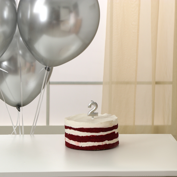 Свечи для торта + 5 шаров, цифра 2, серебро Свечи для торта + 5 шаров, цифра 2, серебро