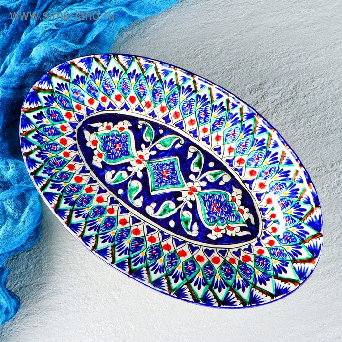 Селедочница Риштанская Керамика Селедочница Риштанская Керамика "Узоры", 34 см, разноцветное, овальное