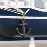 Корабль сувенирный средний &laquo;Калева&raquo;, борта синие с белой полосой, паруса синие, 30х7х32 см