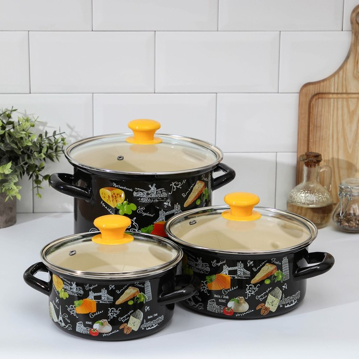 Набор кастрюль &laquo;Сыр 5-1 Экстра&raquo;, 3 предмета: 1,5 л, 2,3 л, 5 л, крышки, индукция