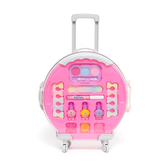 Набор косметики для девочки Набор косметики для девочки "Чемодан на колёсах", розовый, с накладными ногтями