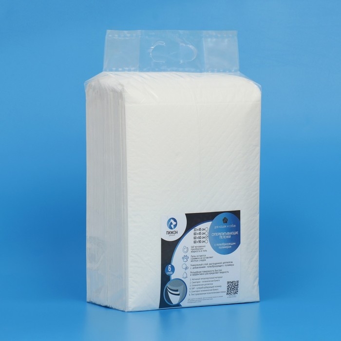 Пеленки для животных шестислойные гелевые, 60 х 60 см, (в наборе 10 шт)