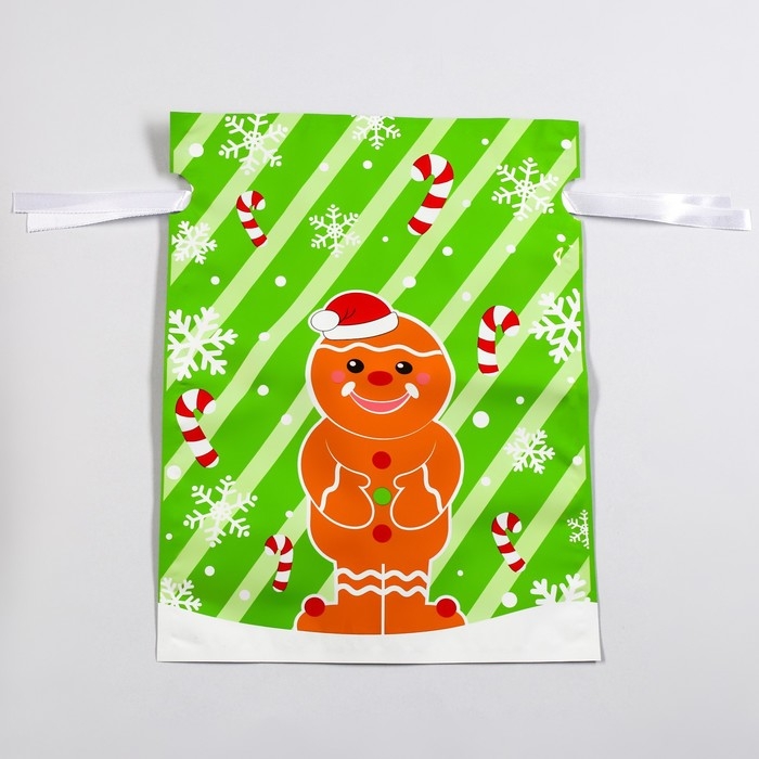 Новый год. Пакет подарочный с завязками, Новый год. Пакет подарочный с завязками, "Пряничный человек", 24х32 см.