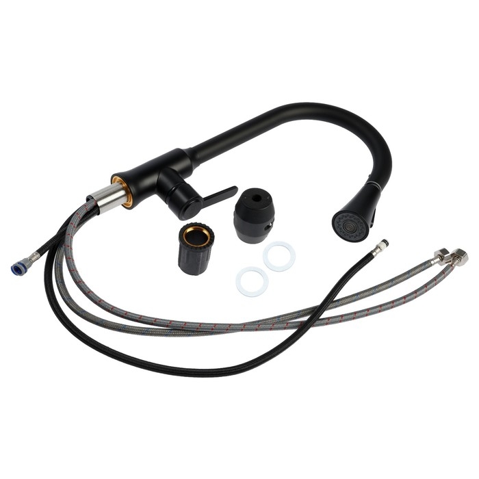 Смеситель для кухни ZEIN Z3708, вытяжной излив, аэратор 2 режима, черный Смеситель для кухни ZEIN Z3708, вытяжной излив, аэратор 2 режима, черный