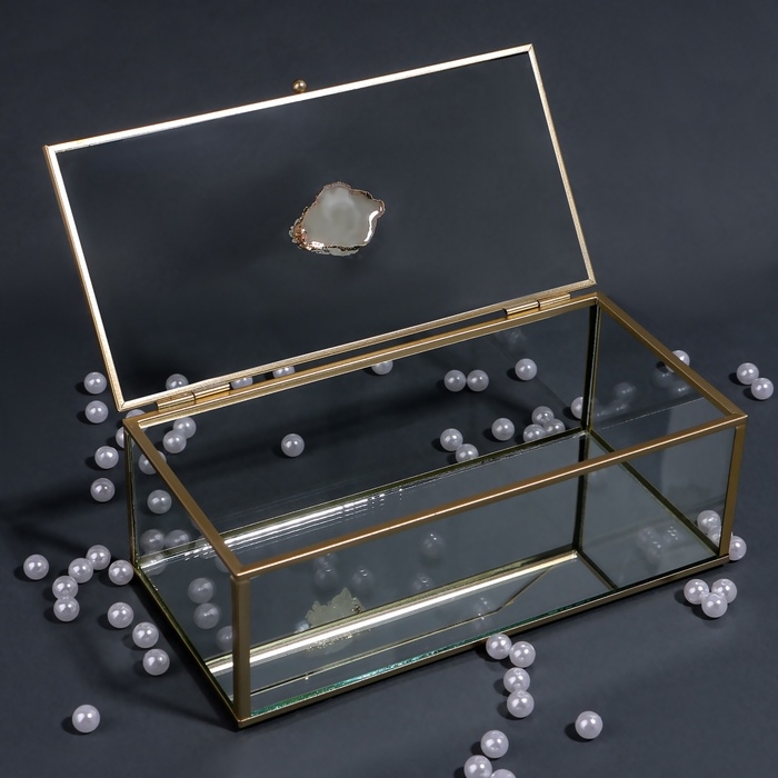 Органайзер для хранения &laquo;MOUNTAINS&raquo;, с крышкой, стеклянный, с зеркальным дном, 1 секция, 21,5 &times; 10,5 &times; 7,5 см, цвет прозрачный/медный