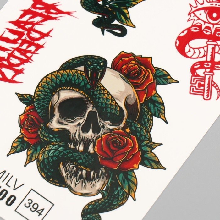 Новогодня татуировка на тело Новогодня татуировка на тело "Змея с черепом" 10х15 см