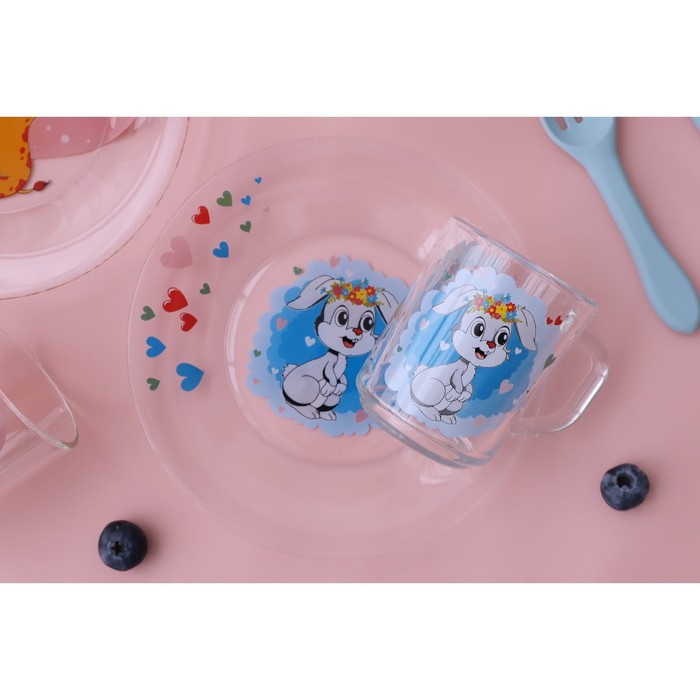 Набор детской посуды Доляна &laquo;Зайчонок&raquo;, 3 предмета: кружка 200 мл, миска 450 мл, тарелка d=20 см