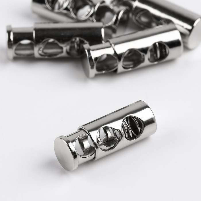 Фиксатор для шнура, двойной, d = 5 мм, 9 &times; 25 мм, 5 шт, цвет серебряный