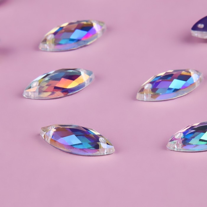 Стразы пришивные &laquo;Лепесток&raquo;, из органического стекла, с голографией, 7 &times; 15 мм, 50 шт