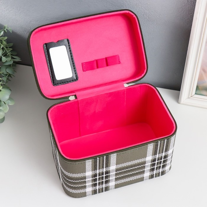 Шкатулка кожзам с зеркалом Шкатулка кожзам с зеркалом "Клетка. Зелёный" набор 3 шт 18х10х12,5 21х13х15,5 23х15х18,5 см