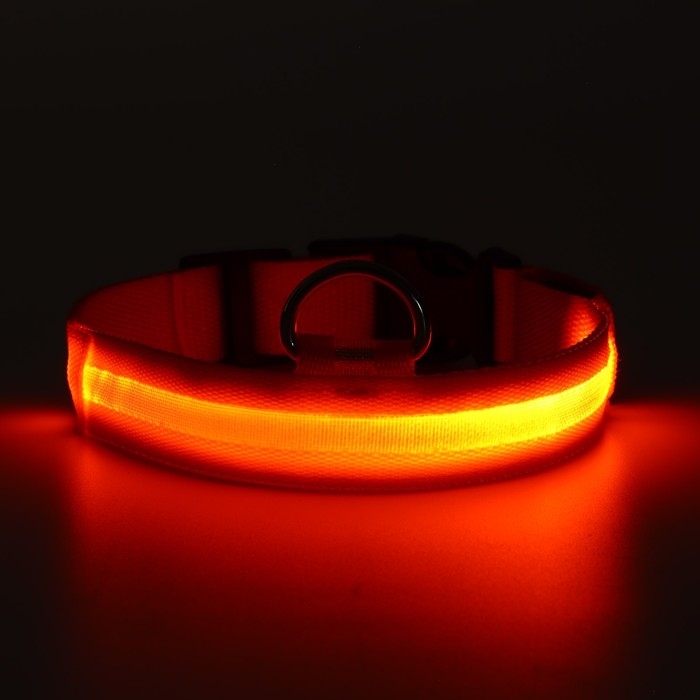 Ошейник с подсветкой размер XL, ОШ 52-60 х 2,5 см, 3 режима свечения оранжевый Ошейник с подсветкой размер XL, ОШ 52-60 х 2,5 см, 3 режима свечения оранжевый