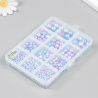 Бусины в шкатулке "Градиент голубо-сиреневый" 12 делений 10х13,5х1,8 см