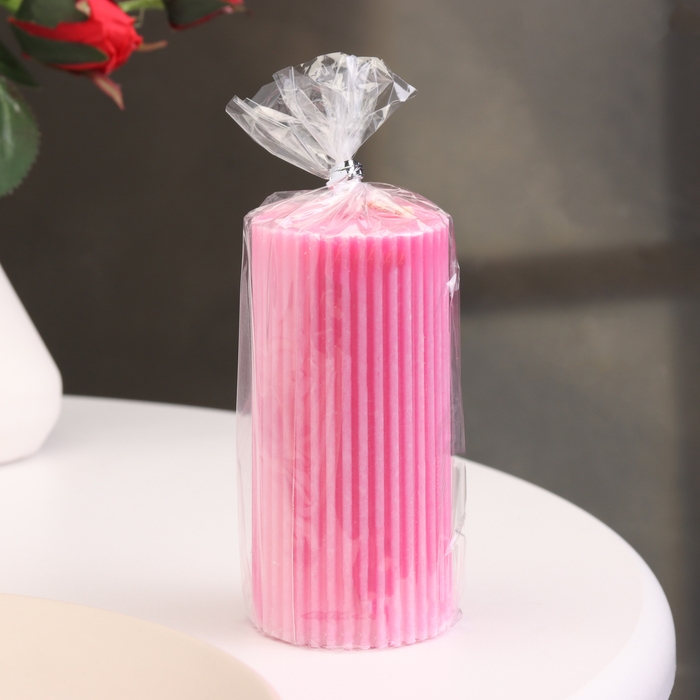 Свеча-цилиндр с гранями, 5х10 см, малиновая, 6 ч Свеча-цилиндр с гранями, 5х10 см, малиновая, 6 ч