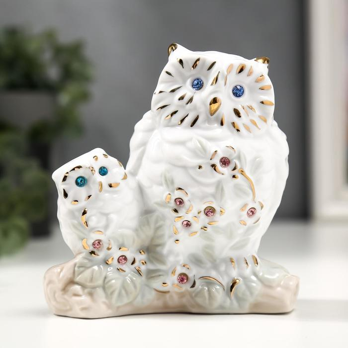 Сувенир керамика Сувенир керамика "Белый филин с совёнком" с золотом, стразы 10,7 см
