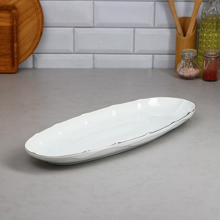 Селедочница &laquo;Рыбное ассорти&raquo;, 1.5 л, золотая обводка, фарфор, Иран