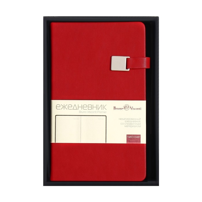 Ежедневник недатированный А5, 136 листов PREMIER, твёрдая обложка, искусственная кожа, ляссе, магнитный хлястик, бежевый блок 70 г/м2, красный