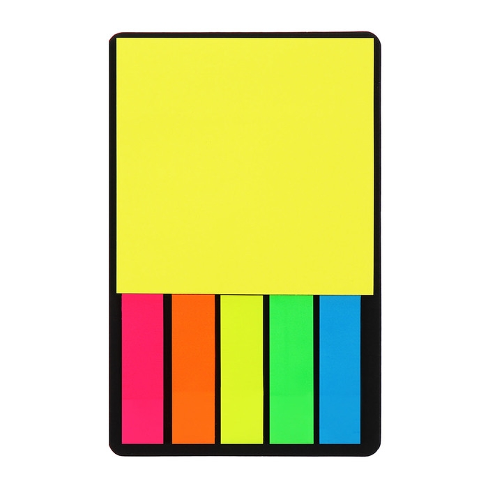 Набор Блок-закладки с липким краем пластик 20л*5 цветов флуор, 45*12мм, блок 30л, 76*76 мм   1053067