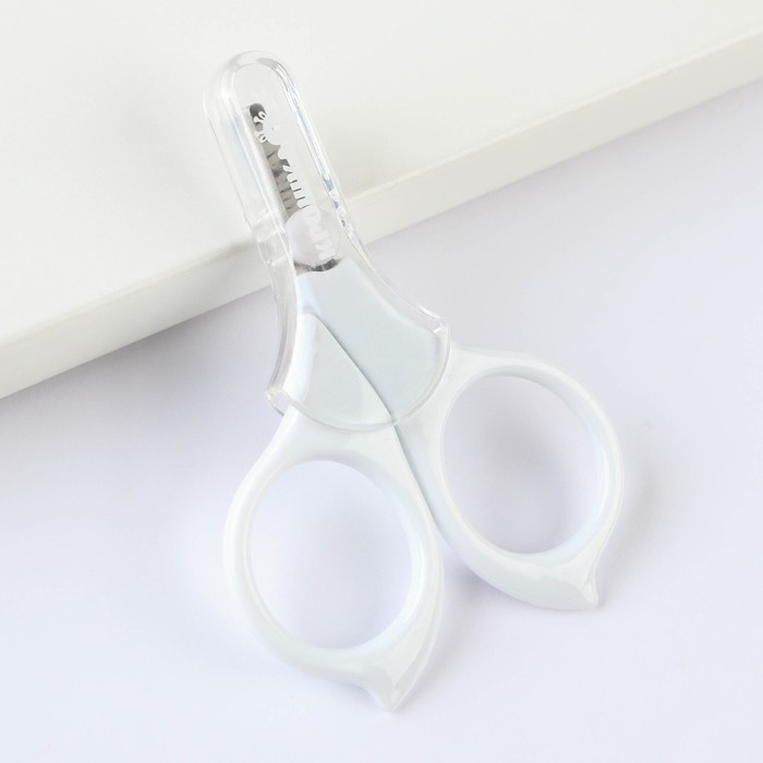 Детские маникюрные ножницы, с защитным колпачком, ВИД 2, цвет белый
