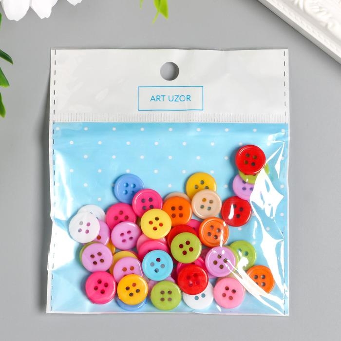 Набор пуговиц декоративных пластик "Яркие круглые" набор 50 шт 1,2х1,2 см