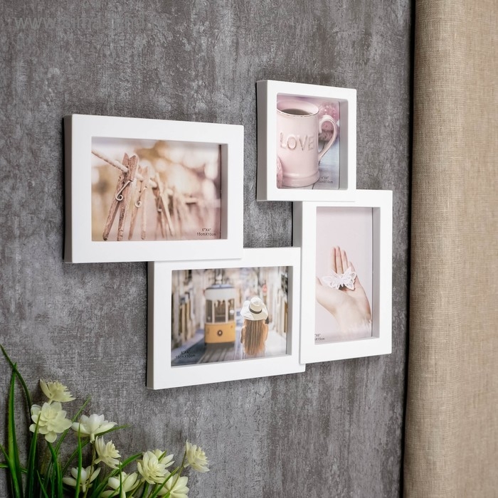 Фоторамка пластик на 4 фото 10х10, 10х15 см Фоторамка пластик на 4 фото 10х10, 10х15 см "Простая" белая 29х37,5 см