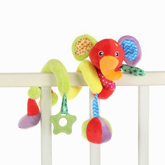Растяжка - спираль с игрушками дуга на коляску / кроватку для малышей 0+ &laquo;Слоник яркий&raquo;, Крошка Я