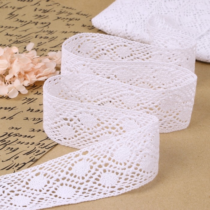 Кружево вязаное, 50 мм &times; 10 &plusmn; 1 м, цвет белый