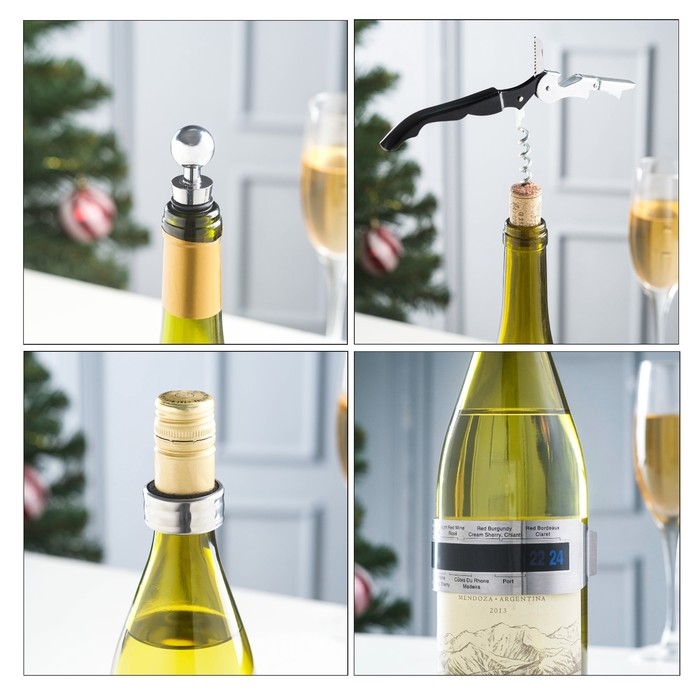 Набор для вина Набор для вина "Сомелье": штопор, термометр, каплеуловитель, пробка