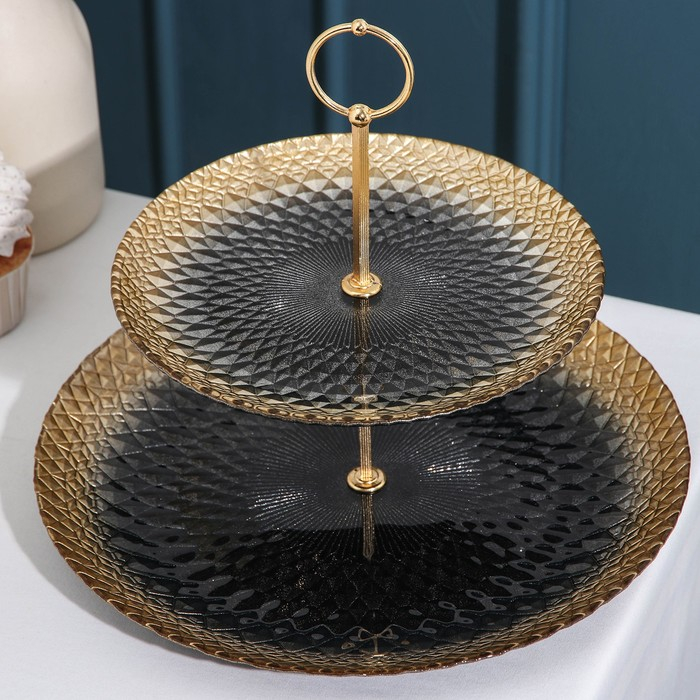 Блюдо 2-х ярусное «Барокко», d=21/28 см, цвет чёрный с золотом Блюдо 2-х ярусное «Барокко», d=21/28 см, цвет чёрный с золотом