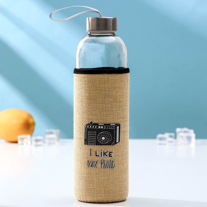 Бутылка для воды стеклянная в чехле &laquo;Вояж&raquo;, 750 мл, h=25 см, цвет МИКС