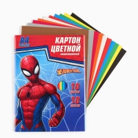 Картон цветной, А4, 10 листов, 10 цветов, немелованный, односторонний, в папке, 220 г/м&sup2;, Человек-паук