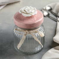 Банка стеклянная для сыпучих продуктов &laquo;Роза&raquo;, 600 мл, 11&times;14 см, цвет крышки розовый