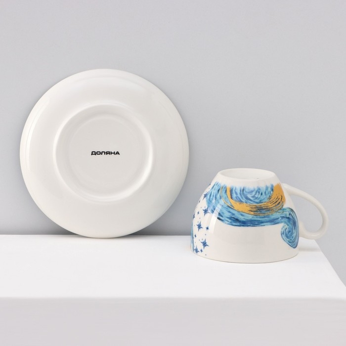 Сервиз фарфоровый чайный Доляна &laquo;Звёздная ночь&raquo;, 12 предметов: 6 чашек 250 мл, 6 блюдец d=15 см