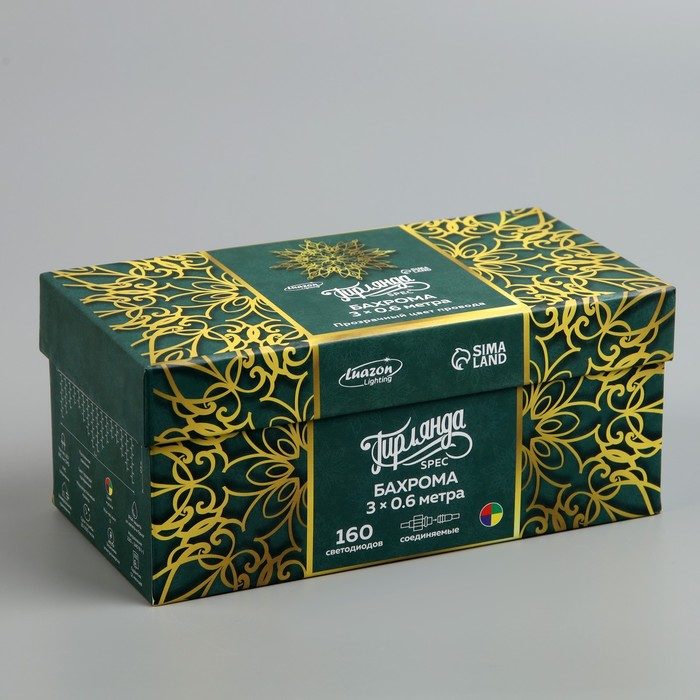 Гирлянда &laquo;Бахрома&raquo; 3 &times; 0.6 м, IP44, УМС, прозрачная нить, 160 SMD-LED, свечение мульти, 220 В