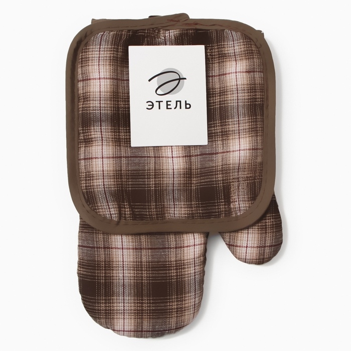 Кухонный набор (2 предмета) Этель Клетка прихватка 17*17см, варежка-прихватка 26*16см,100%п/э Кухонный набор (2 предмета) Этель Клетка прихватка 17*17см, варежка-прихватка 26*16см,100%п/э