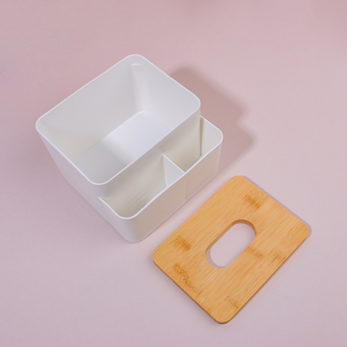 Органайзер для хранения «BAMBOO», с крышкой, 3 секции, 16 × 15 × 10 см, цвет белый/коричневый Органайзер для хранения «BAMBOO», с крышкой, 3 секции, 16 × 15 × 10 см, цвет белый/коричневый