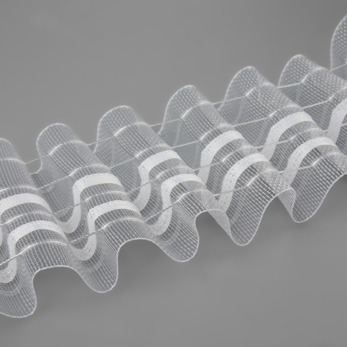 Шторная лента фиксированная сборка, органза, 6 см, 50 &plusmn; 1 м, цвет прозрачный/белый