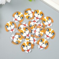 Пуговицы дерево для творчества 2 прокола "Щеночек" набор 15 шт 3х3 см