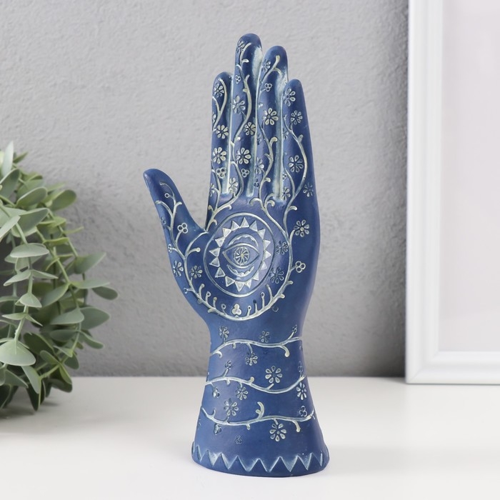 Сувенир полистоун Сувенир полистоун "Рука Фатимы. Цветочный узор. Хамса" синий 9,5х6х21 см
